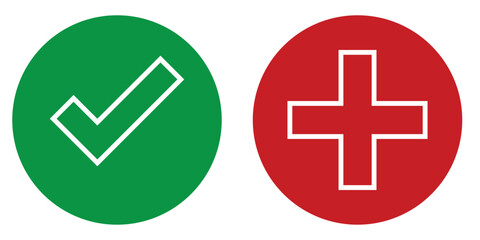 Tick and cross signs. Green tick OK and red X cross. YES and NO. False and true, right and wrong. Correct and incorrect, accept and reject. Digital content