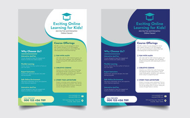 Online education admission flyer or poster, Kids Children's back to school admission layout flyer A4 size vector illustration.