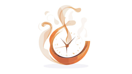 Fototapeta premium The image showcases an abstract illustration of a clock. The clock face is circular and orange-brown in color, with visible clock hands indicating time. The clock is partially enveloped by