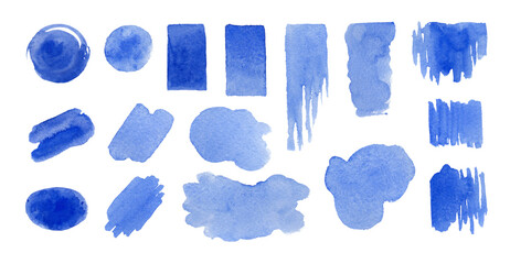 Obraz premium Blue abstract watercolor splashes set with unique shapes and colors
