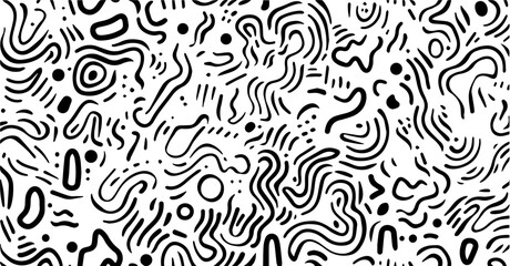 playful abstract pattern with rounded shapes and curved lines in modern doodle style