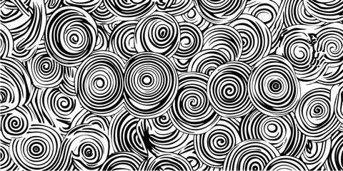 abstract spiral pattern with hand drawn circular swirl elements in black and white vector