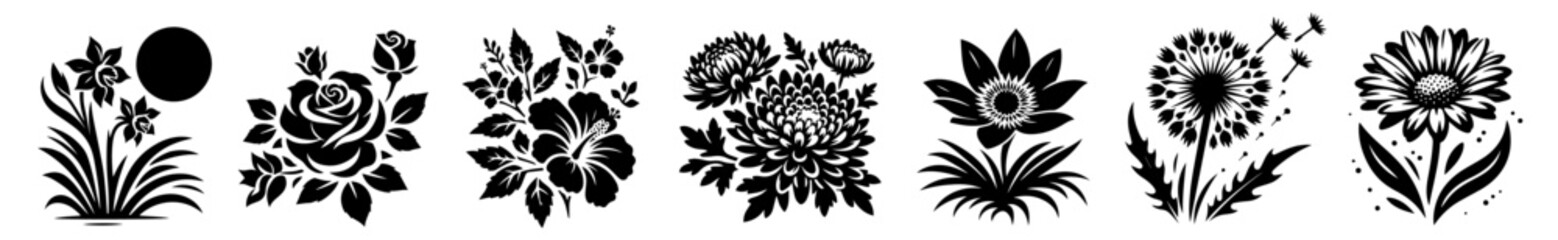 folk floral illustration set with traditional ornamental flower designs vector