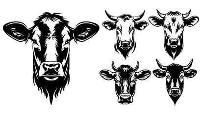 cow and bull head illustrations in black and white vintage style