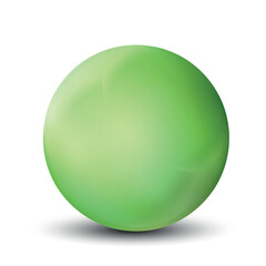 Glass green ball or precious pearl. Glossy realistic ball, 3D sphere. Abstract vector illustration highlighted on a white background. Big metal bubble with shadow.