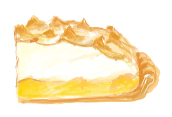 甘くて美味しそうな手作りレモンパイの水彩イラスト(透過PNG)