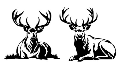 deer silhouette set resting stag shape for laser cutting and engraving black and white vector illustrations