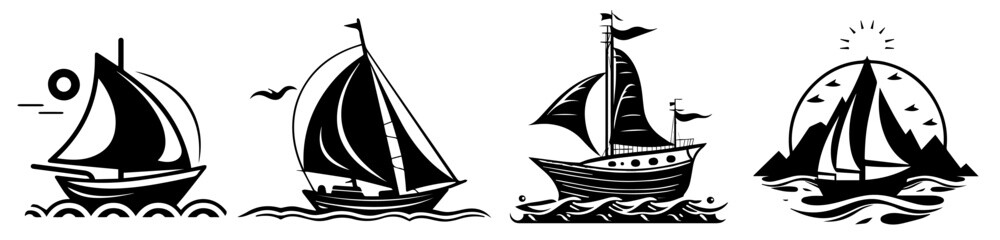 sailboat tattoo collection black and white nautical hand drawn vector illustrations
