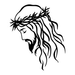 Fototapeta premium Jesus Christ crown of thorns vector silhouette shape black outline
