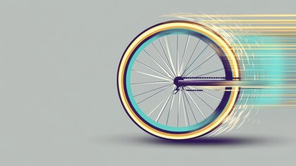 Obraz premium A racing bicycle wheel spinning with glowing motion streaks in a dynamic scene.