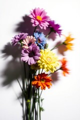 Colorful bouquet of assorted flowers against a white background showcasing vibrant hues and delicate petals in a natural arrangement