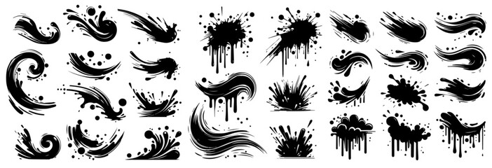 ink splashes and grunge brush strokes collection in abstract style