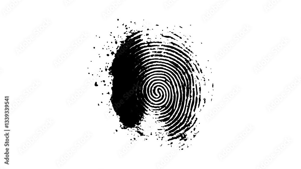Wall mural detailed fingerprint on grunge background symbolizing identity verification. vector style white and 