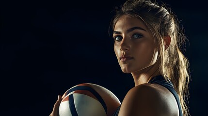 Athletic Woman Holding Rugby Ball Dramatic Pose