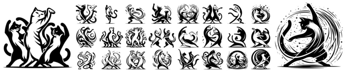 abstract tribal dance and animal totems in stylized monochrome engraving