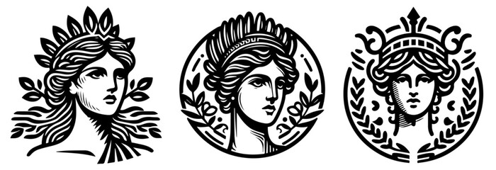 ancient greek goddess profile in laurel wreath