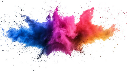 Colorful holi powder on white background. Colorful vibrant rainbow holi paint color powder explosion with bright colors isolated white background. colorful mixed rainbow powder explosion