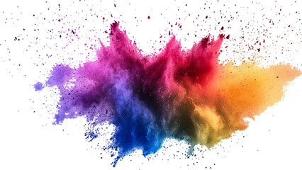 Fototapeta premium Colorful holi powder on white background. Colorful vibrant rainbow holi paint color powder explosion with bright colors isolated white background. colorful mixed rainbow powder explosion
