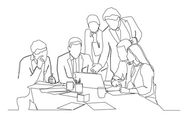 Continuous one line art of  office workers at business meeting.
