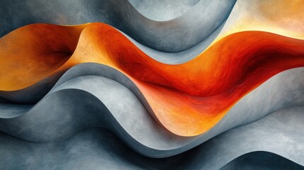 Obraz premium Abstract gray waves with orange glow, flowing design background