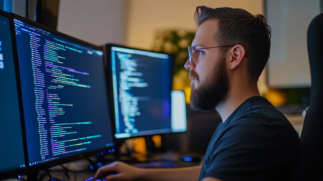 Illuminated screens guide the modern coder in the late night development surge