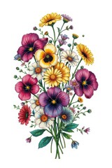 Colorful bouquet of assorted flowers displayed against a white background showcasing nature's vibrant beauty