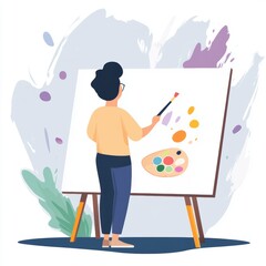 Fototapeta premium Illustration of an artist painting on a canvas with soft abstract strokes.