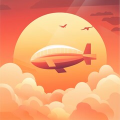 Fototapeta premium A large airship floating above the clouds at sunset.