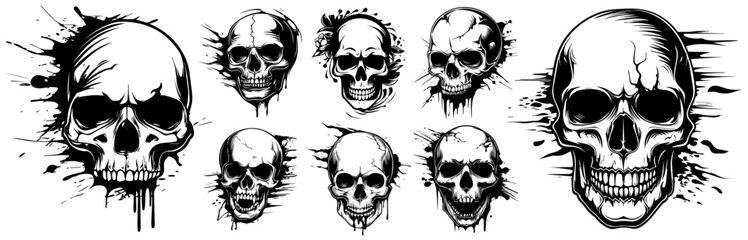 zombie skulls with grotesque expressions and horror vibes