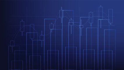 business and finance investment. stock market candlesticks and bar chart on blue background