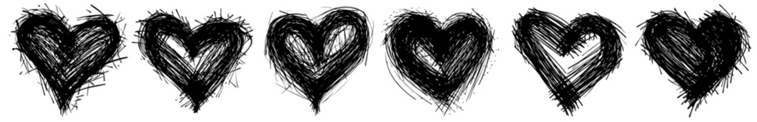 Obraz premium sketchy grunge heart collection in black and white