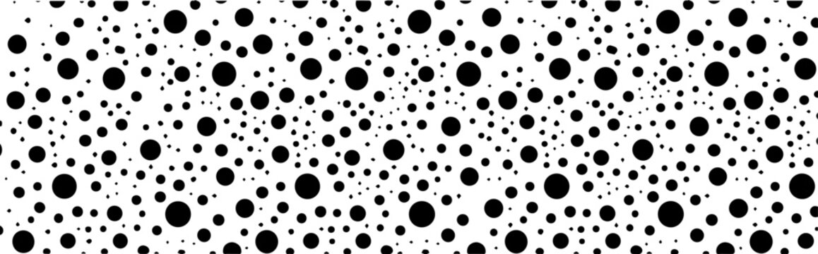 seamless black and white polka dot pattern with randomly scattered circles in varying sizes
