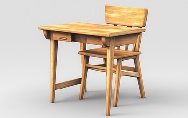 Wooden chair on grey background. 3d render. Vintage style.