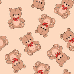 Fototapeta premium Cute Teddy Bear pattern seamless, vector illustration Hand Drawn Cute print design for kids, newborn, nursery
