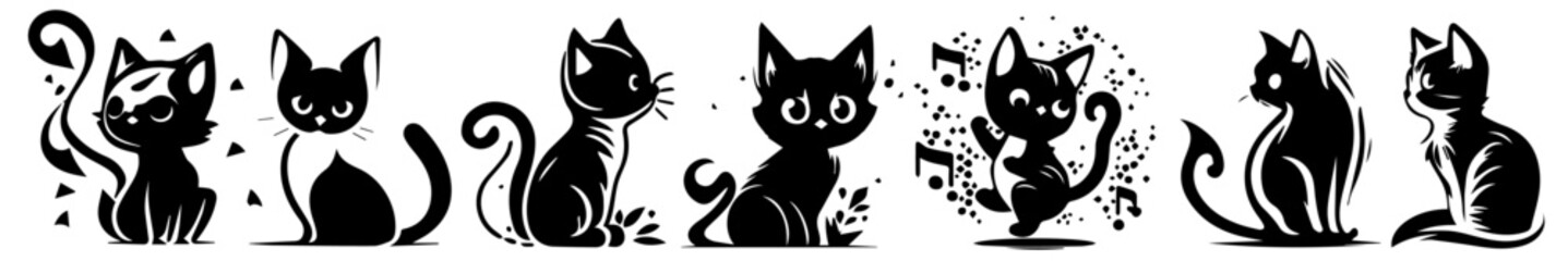 funny cats in different sitting poses vector black shape illustration engraving and laser cutting
