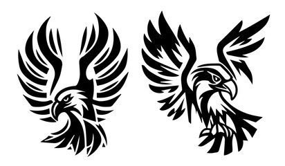 eagles with wings spread black vector silhouette shape
