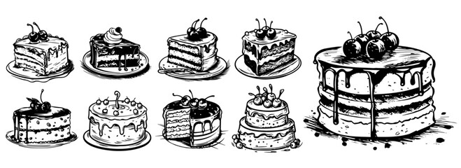 cakes and desserts black vector sketch laser citting © Aisha Kudorova