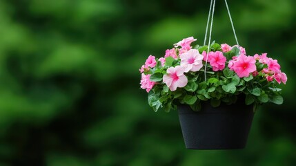 Naklejka premium Hanging basket garden with cascading flowers on a minimalist balcony, Home Garden Ideas, elevated beauty