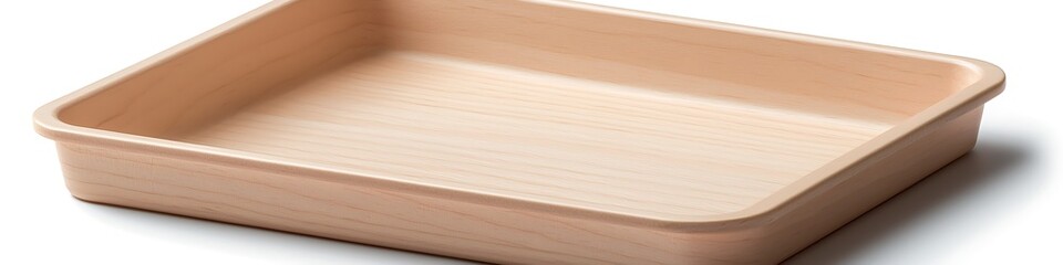 Fototapeta premium Empty wooden tray, studio shot, neutral background, for food or organizing small items