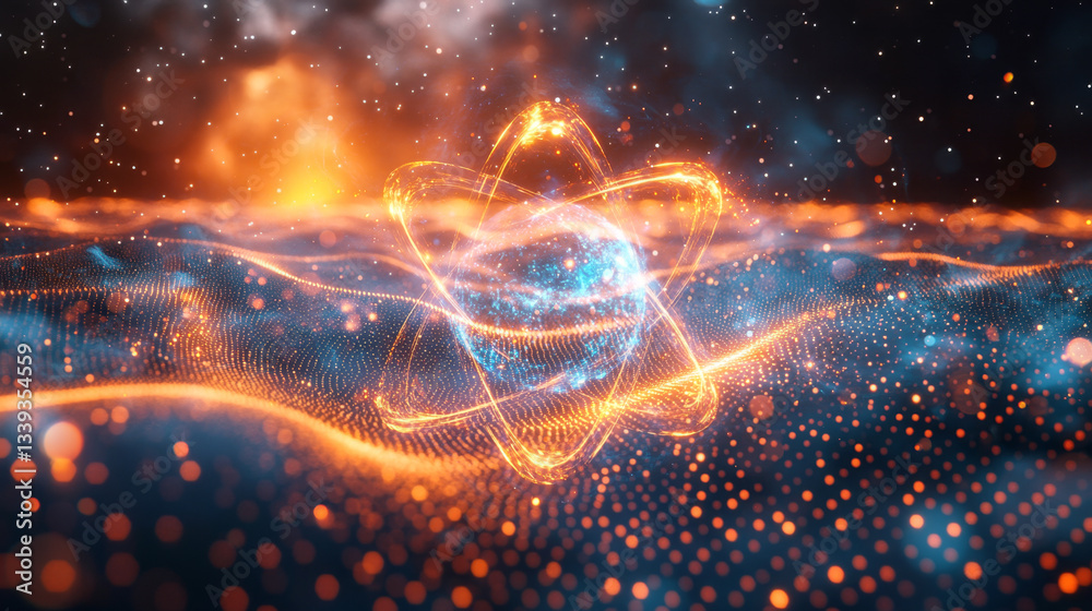 Poster A stunning depiction of quantum computing concepts features vibrant patterns symbolizing qubits, superposition, and entanglement in a dynamic, colorful background representing data and algorithms.