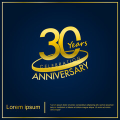 30th years elegant anniversary celebration emblem. golden anniversary logo isolated with oval ring on dark blue background. vector illustration template design for web, flyers, poster, invitation card