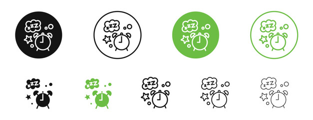 Alarm snooze icons in black and green colors. vector pack