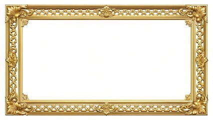 Rectangle vintage gold frame for web presentation, horizontal border in oriental style, png with transparent background
