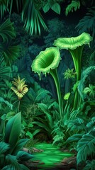 Fototapeta premium Lush green tropical jungle scenery depicting a beautiful hidden paradise