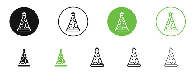 Birthday hat icons in black and green colors. vector pack