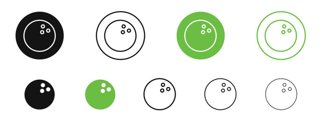 Bowling ball icons in black and green colors. vector pack