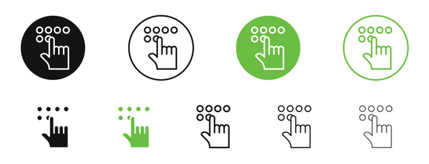 Braille icons in black and green colors. vector pack
