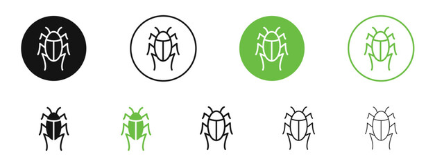 Bugs icons in black and green colors. vector pack