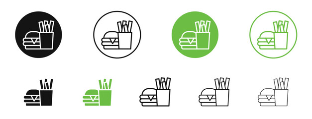 Burger Fries icons in black and green colors. vector pack