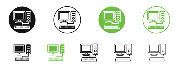 Computer icons in black and green colors. vector pack